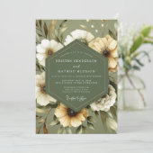 Olive Green Serene Bloom Wedding Einladung (Stehend Vorderseite)