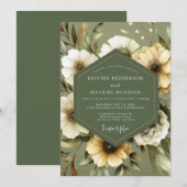 Olive Green Serene Bloom Wedding Einladung (Vorne/Hinten)