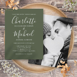 Olive Green Signature Script Foto Hochzeit Einladungspostkarte