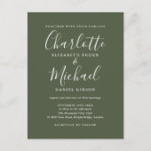 Olive Green Signature Script Foto Hochzeit Einladungspostkarte (Vorderseite)