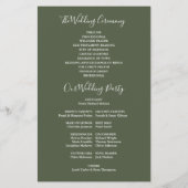 Olive Green Signature Script-Hochzeitsprogramm (Rückseite)