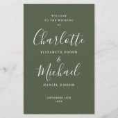 Olive Green Signature Script-Hochzeitsprogramm (Vorderseite)
