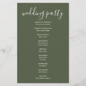 Olive Green Signature Script-Hochzeitsprogramm (Rückseite)