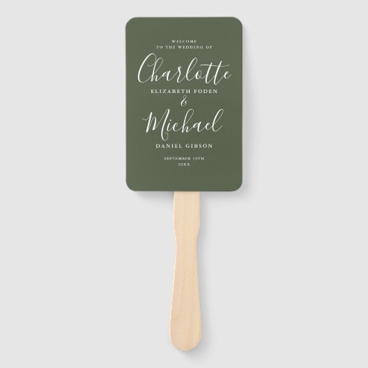 Olive Green Signature Script-Hochzeitsprogramm Fächer (Vorderseite)