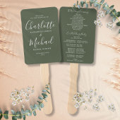Olive Green Signature Script-Hochzeitsprogramm Fächer