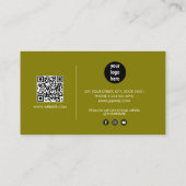 Olive Green Signature Script QR Code Social Media Visitenkarte (Rückseite)