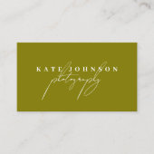 Olive Green Signature Script QR Code Social Media Visitenkarte (Vorderseite)