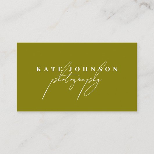 Olive Green Signature Script QR Code Social Media Visitenkarte (Vorderseite)