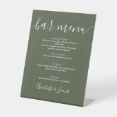 Olive Green Signature Script Wedding Bar Menu Sockelschild (Vorderseite)