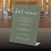 Olive Green Signature Script Wedding Bar Menu Sockelschild