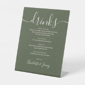 Olive Green Signature Script Wedding Drinks Menü Sockelschild (Vorderseite)