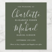 Olive Green Signature Script Wedding Weinetikett (Einzelnes Label)