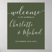 Olive Green Signature Script Wedding Willkommensze Poster (Vorne)