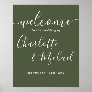 Olive Green Signature Script Wedding Willkommensze Poster