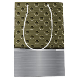 OLIVE GREEN & SILBER METAL SEHEN PATTER MITTLERE GESCHENKTÜTE