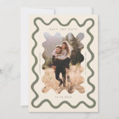 Olive Green Squiggly Wavy Frame Wedding Save The Date (Vorderseite)