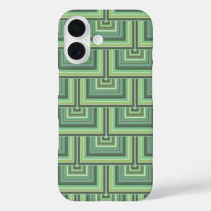 Olive green streifen quadratische Skalen Muster iPhone 16 Hülle