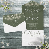 Olive Green String Lights Elegante Script Wedding All In One Einladung