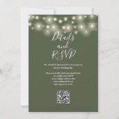 Olive Green String Lights Floral QR Code Hochzeit Einladung (Rückseite)