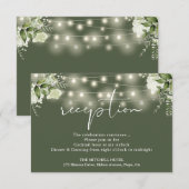 Olive Green String Lights Floral Wedding Reception Begleitkarte (Vorne/Hinten)