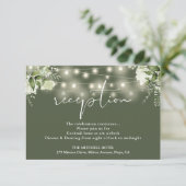 Olive Green String Lights Floral Wedding Reception Begleitkarte (Stehend Vorderseite)