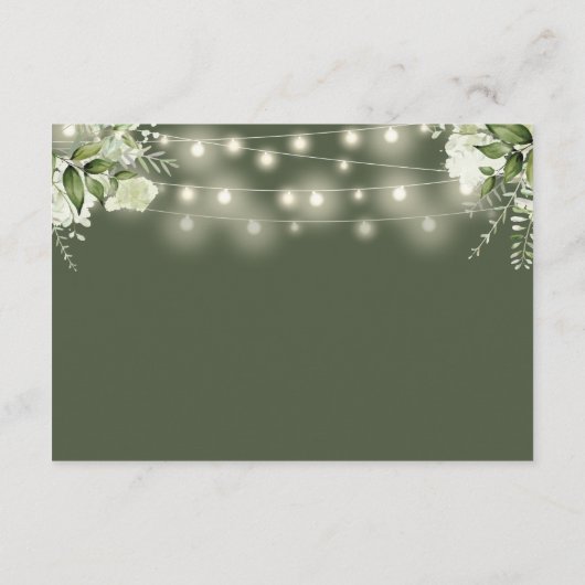 Olive Green String Lights Floral Wedding Reception Begleitkarte (Rückseite)