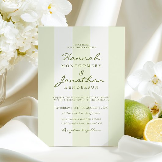 Olive Green Stripe Wedding Invitation Einladung