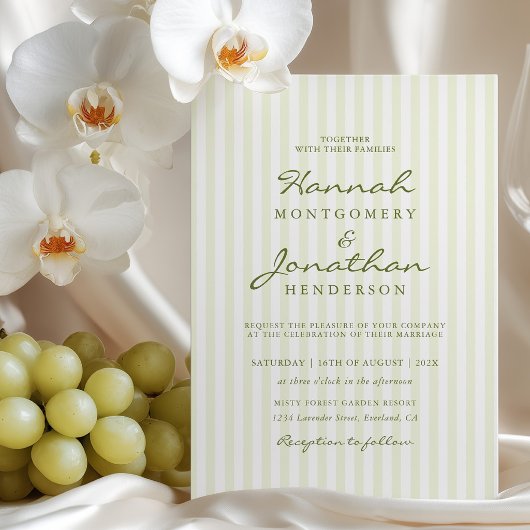 Olive Green Stripe Wedding Invitation Einladung
