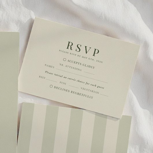 Olive Green Stripes Wedding RSVP Karte