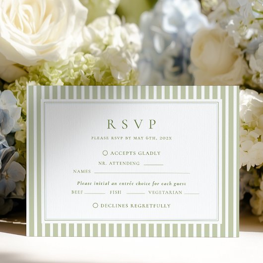 Olive Green Stripes Wedding RSVP Karte