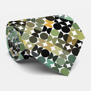 Olive Green Taupe Beige Black Circles Art Pattern Krawatte