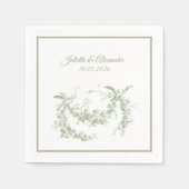 Olive Green Toile de Jouy Wedding Paper Napkins Serviette (Vorderseite)