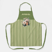 Olive Green Top mit Beige Streifen Floral Schürze (Vorderseite)