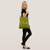 Olive Green Tote Tasche, kundenspezifischer Name Tasche (Am Model)