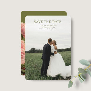 Olive Green   Trendy Vintag Rose Save the Date Einladung