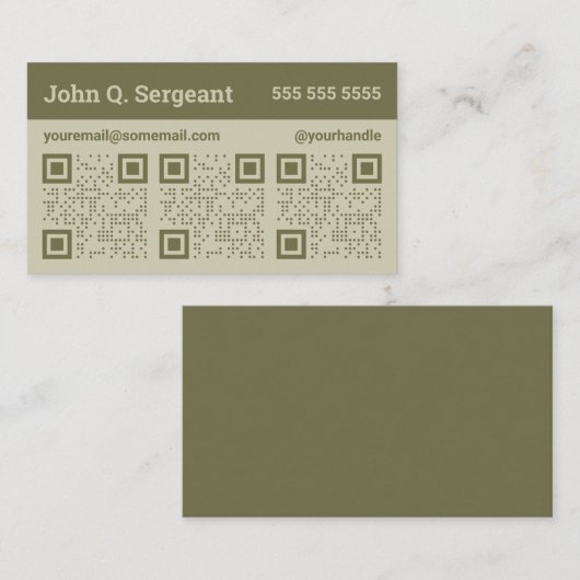 Olive Green Triple QR Code Business Card Visitenkarte (Vorne/Hinten)