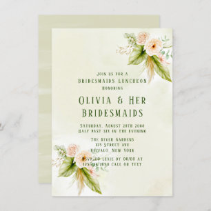Olive Green Tropical Florals Bridesmaids Luncheon Einladung