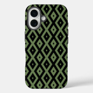 Olive-Green-und Black-Diamant-Muster iPhone 16 Hülle