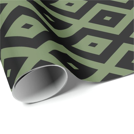 Olive-Green-und Black-Diamant-Muster Geschenkpapier (Rolleneckpunkt)