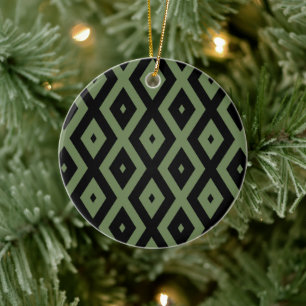 Olive-Green-und Black-Diamant-Muster Keramik Ornament