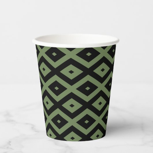 Olive-Green-und Black-Diamant-Muster Pappbecher (Vorderseite)