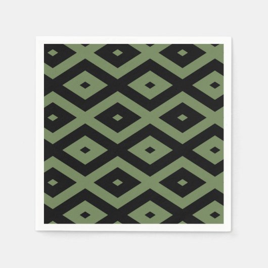Olive-Green-und Black-Diamant-Muster Serviette (Vorderseite)