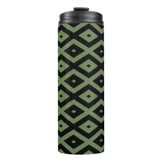 Olive-Green-und Black-Diamant-Muster Thermosbecher (Vorderseite)