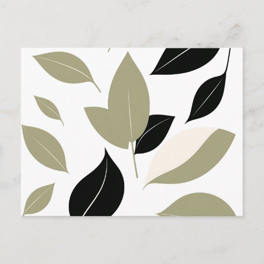 Olive Green und Black Leaf Scatter Modern Postkarte (Vorderseite)