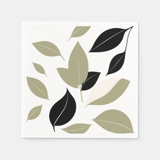 Olive Green und Black Leaf Scatter Modern Serviette (Vorderseite)