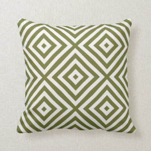 Olive Green und Cream Diamond Geometric Muster Kissen