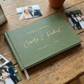 Olive Green und Gold Elegante Script Wedding Gästebuch