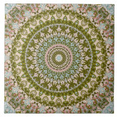Olive Green und Pastel Mandala Muster Fliese (Vorderseite)