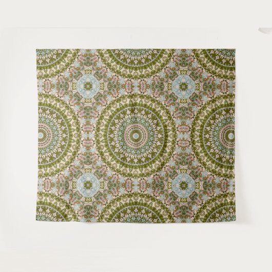 Olive Green und Pastel Mandala Muster Wandteppich (Vorderseite (Horizontal))