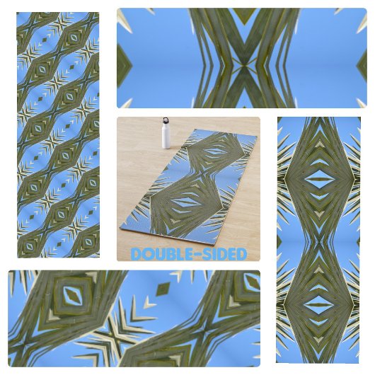Olive Green und Sky Blue Palm Fronds Boho Chic Yogamatte